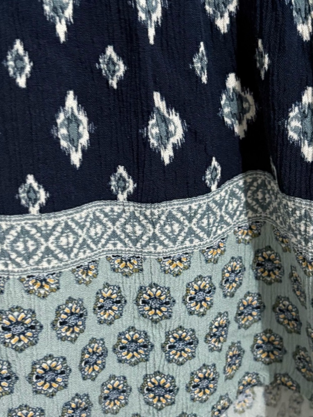 100% Rayon Navy Diamond Print Boho Dress with Contrast Hem - Picture 5 of 5